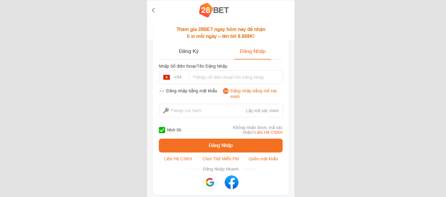 Hướng Dẫn Cách Đăng Nhập 28BET An Toàn 2025 2 Hướng dẫn đăng nhập 28BET chi tiết với 2 cách: thủ công qua số điện thoại và nhanh qua Google/Facebook